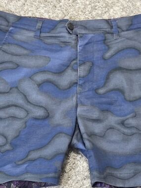 Lords of Harlech John Blue Camo Chino Shorts Mens 34 Luxury Paisley Lined Cotton
